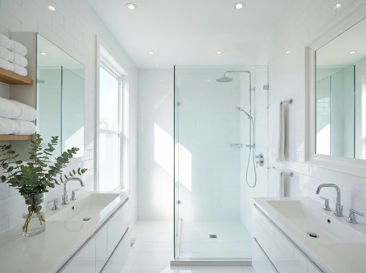 Sparkling clean modern bathroom with streak-free glass shower screen