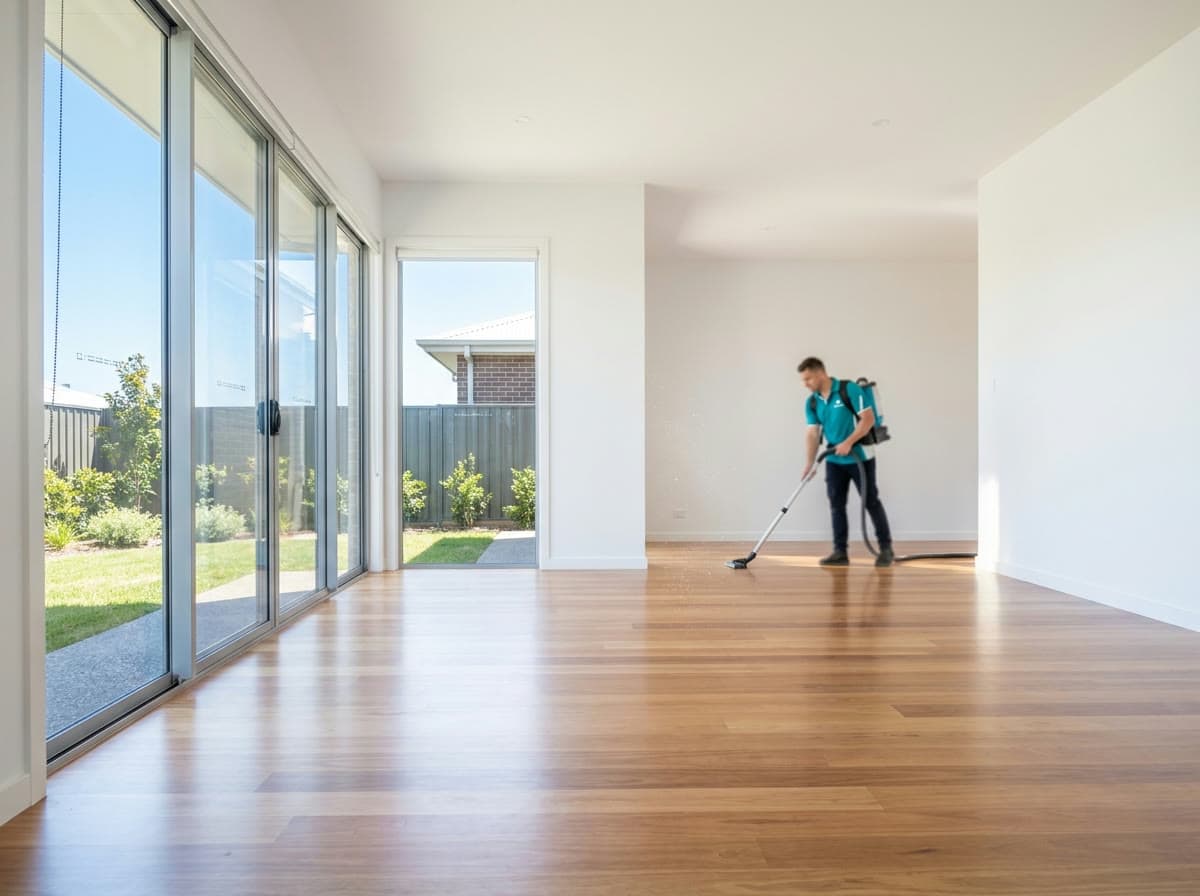 Brand new home interior being detail-cleaned after construction